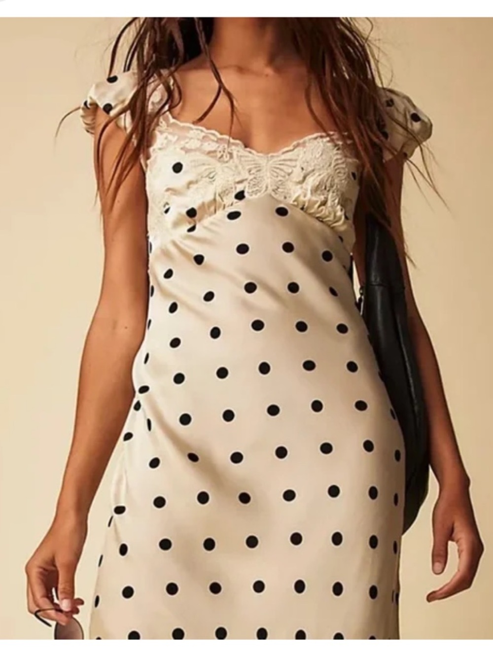 Camila Coelho Satin Polka Dot Slinky Lace Accent Butterfly Dress Size XS